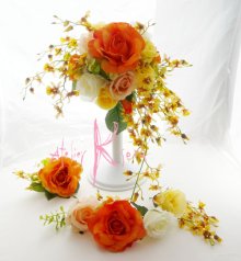他の写真3: 造花オレンジローズ・オンジジューム　クレセントブーケ・ブトニア・ヘッドパーツセット