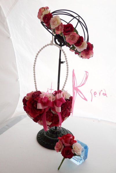 画像1: オーダーメイド　ハートバック型ブーケ・ブトニア・花冠セット