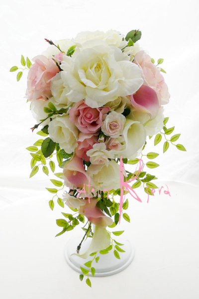 画像1: 造花ホワイト＆ピンクローズ＆カラー　キャスケードボリュームT・ブトニア・ヘッドパーツセット