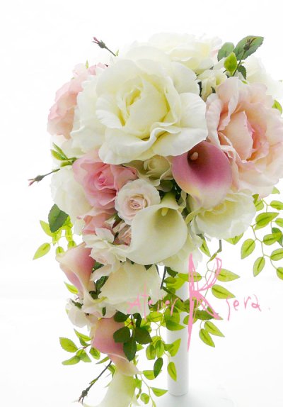 画像3: 造花ホワイト＆ピンクローズ＆カラー　キャスケードボリュームT・ブトニア・ヘッドパーツセット