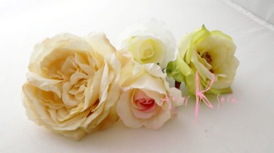 画像4: 造花シャンパンカラーローズ　ティアドロップブーケ・ブトニア・ヘッドパーツセット