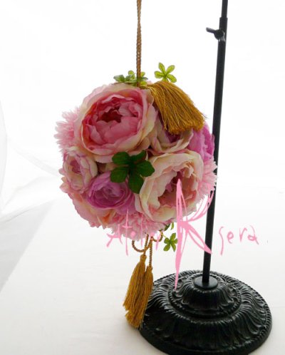 画像1: 造花オーダーメイドブーケ　和装用ボールブーケ（イングリッシュローズ＆マム）