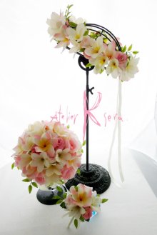 他の写真1: 造花オーダーメイド　ラウンドブーケ・ブトニア・花冠セット（プルメリアP&W）