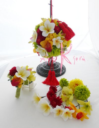 画像3: 造花オーダーメイドブーケ　和装用ボールブーケ（トロピカルミックス）