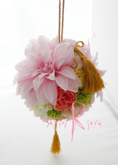 画像3: 造花オーダーメイドブーケ　　和装用ボールブーケ（ピンクダリア＆マム）
