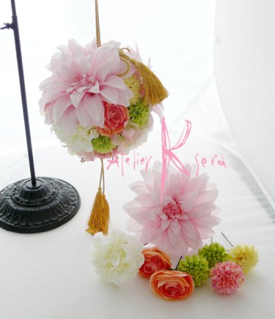 画像1: 造花オーダーメイドブーケ　　和装用ボールブーケ（ピンクダリア＆マム）