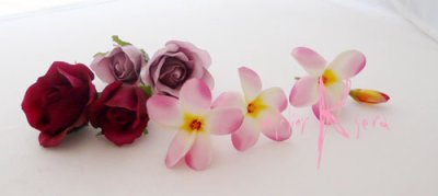 画像4: 造花プルメリア＆パープルピンクローズ　ラウンドブーケ・ブトニア・ヘッドパーツセット