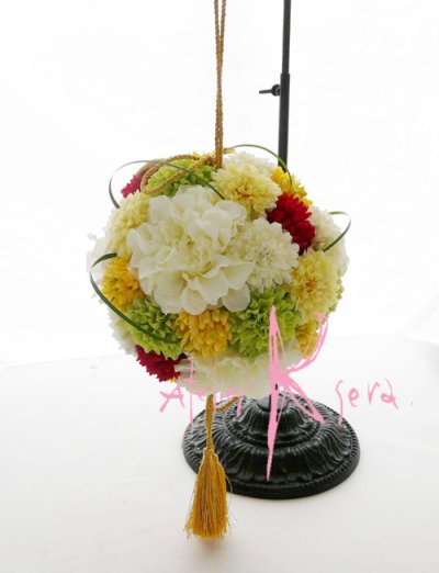 画像3: 造花オーダーメイドブーケ　和装ボールブーケ（ダリア・マムプラスベアグラス）　