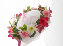 他の写真1: 造花オーダーメイドブーケ ラウンド20・ブトニア・花冠・リストレット・（イングリッシュローズ＆ピンクプルメリア）