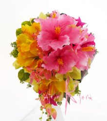 他の写真1: 造花オーダーメイドブーケ キャスケード・ブトニア・花冠（ハイビスカストロピカル）