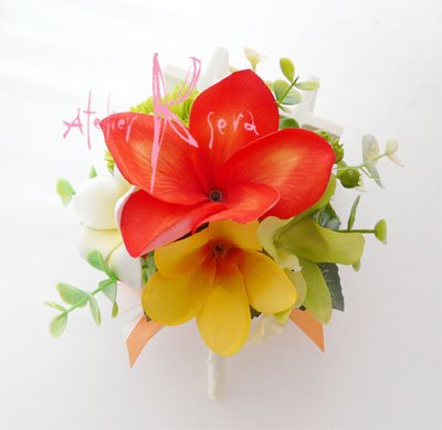 画像5: 造花オーダーメイドブーケ  ラウンド20・ブトニア・花冠・リストレット（プルメリアｍｉｘ＆ラン）