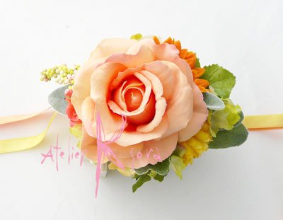 画像3: 造花オーダーメイドブーケ  ラウンド20・ブトニア・リストレット・ヘッドパーツ（RGイエロー＆オレンジ）
