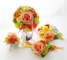 他の写真2: 造花オーダーメイドブーケ  ラウンド20・ブトニア・リストレット・ヘッドパーツ（RGイエロー＆オレンジ）