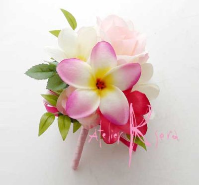 画像5: 造花オーダーメイドブーケ　ラウンド20・ブトニア・花冠(プルメリアローズ・ピンク＆ピンク）