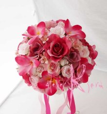 他の写真1: 造花オーダーメイドブーケ　ラウンド・ブトニア・花冠（ピンクローズ＆プルメリア）