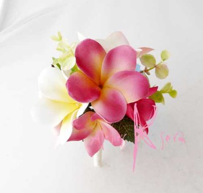 画像3: 造花オーダーメイドブーケ  ショートキャスケード・ブトニア・ヘッドパーツ（プルメリアP＆ローズ）