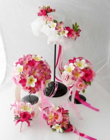 他の写真2: 造花オーダーメイドブーケ ラウンド20・ブトニア・花冠・リストレット・（イングリッシュローズ＆ピンクプルメリア）