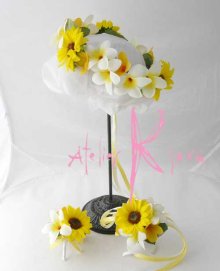 他の写真3: 造花オーダーメイド　花冠・リストレット・ブトニアセット（ひまわり＆プルメリア）