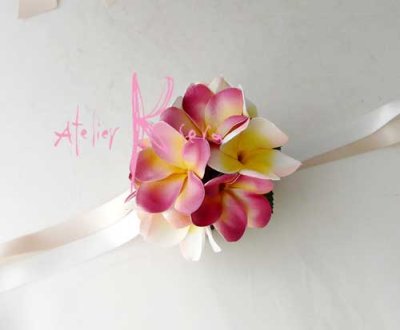 画像3: 造花オーダーメイドブーケ  ラウンド22・ブトニア・花冠・リストレット（プルメリア3Ｍｉｘ）