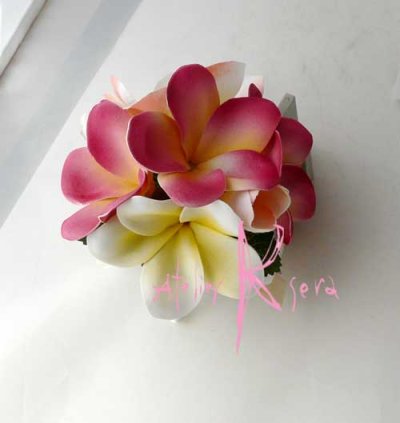 画像4: 造花オーダーメイドブーケ  ラウンド22・ブトニア・花冠・リストレット（プルメリア3Ｍｉｘ）