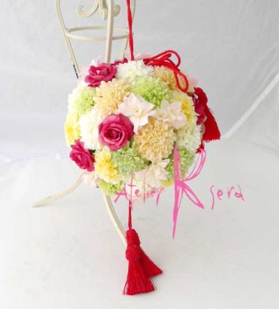 画像2: 造花オーダーメイドブーケ　和装用ボールブーケ（ピンポンマム＆ピンク）