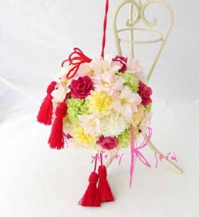 画像1: 造花オーダーメイドブーケ　和装用ボールブーケ（ピンポンマム＆ピンク）