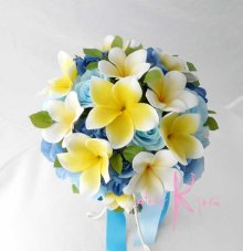 他の写真1: 造花オーダーメイドブーケ  クラッチ20・ブトニア・花冠・リストレット（プルメリア＆ブルーローズ）