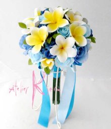 他の写真3: 造花オーダーメイドブーケ  クラッチ20・ブトニア・花冠・リストレット（プルメリア＆ブルーローズ）