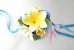 画像3: 造花オーダーメイドブーケ  クラッチ20・ブトニア・花冠・リストレット（プルメリア＆ブルーローズ） (3)