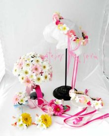 他の写真2: 造花オーダーメイドブーケ  4Pシェア・ブトニア・花冠・リストレット（ミニプルメリア&ガーベラ）