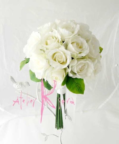 画像2: 造花オーダーメイドブーケ クラッチ25・ブトニア・花冠・ヘッドパーツ(ホワイトローズ）