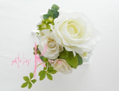 画像3: 造花ホワイトローズ　ラウンドブーケ・ブトニア・ヘッドパーツセット