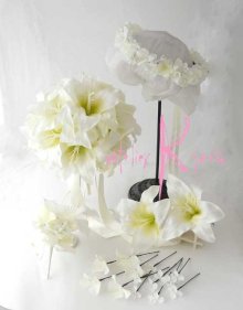 他の写真1: 造花オーダーメイドブーケ ラウンド26・ブトニア・花冠・ヘッドパーツ（カサブランカ・アジサイ）