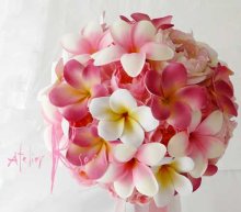 他の写真1: 造花オーダーメイドブーケ　ラウンド20・ブトニア・花冠・リストレット（ピンクプルメリア＆ローズ）