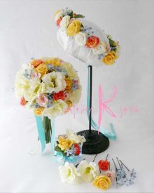 他の写真1: 造花オーダーメイドブーケ　クラッチ23・ブトニア・花冠・ヘッドパーツセット（トルコギキョウ＆ローズ）