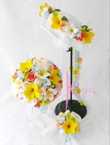 他の写真3: 造花オーダーメイドブーケ  ラウンド22・花冠・ブトニア（シャンパンローズ＆プルメリア）