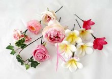 他の写真3: 造花オーダーメイドブーケ ラウンド22・ブトニア・花冠・ヘッドパーツ（ピンクローズ＆プルメリア）