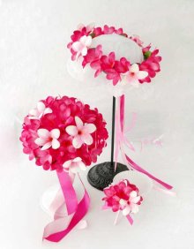 他の写真3: 造花オーダーメイドブーケ　ラウンド25・ブトニア・花冠（ピンク＆ピンクプルメリア）