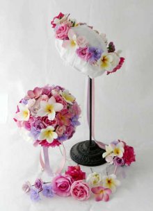 他の写真3: 造花オーダーメイドブーケ　ラウンド23・ブトニア・花冠・ヘッドパーツセット（プルメリア＆ピンクパープルローズ）