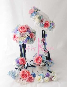 他の写真1: 造花オーダーメイドブーケ　クラッチ22・ブトニア・花冠・ヘッドパーツ・リストレット（ペールトーンミックス＋スターフィッシュ）