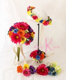 他の写真3: 造花オーダーメイドブーケ クラッチ22・ブトニア・ヘッドパーツ・花冠（ビビッドカラーミックス）