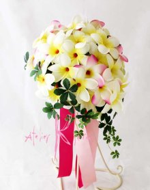 他の写真2: 造花オーダーメイド　ティアドロップブーケ・ブトニア・ハクレイ（花冠）セット（W&Pプルメリア）