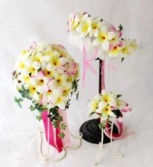 他の写真1: 造花オーダーメイド　ティアドロップブーケ・ブトニア・ハクレイ（花冠）セット（W&Pプルメリア）