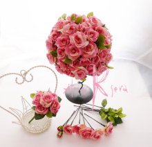 他の写真3: 造花ピンクミニローズ　ラウンドブーケ・ブトニア・ヘッドパーツセット