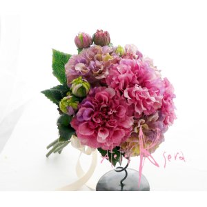 画像: 造花パープルピンクとパープルダリア　クラッチブーケ・ブトニア・ヘッドパーツセット