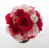 画像: 造花ピンクグラデーションローズ　ラウンドブーケ・ブトニア・ヘッドパーツセット