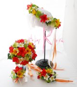 画像: 造花オーダーメイドブーケ  ラウンド20・ブトニア・花冠・リストレット（プルメリアｍｉｘ＆ラン）