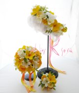 画像: 造花オーダーメイドブーケ  ラウンド20・ブトニア・花冠（イエロー＆イエロー）