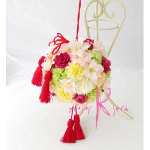 画像: 造花オーダーメイドブーケ　和装用ボールブーケ（ピンポンマム＆ピンク）