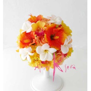 画像: 造花ビタミンカラー♪ハイビスカス＆プルメリア　ラウンドブーケ・ブトニア・ヘッドパーツセット